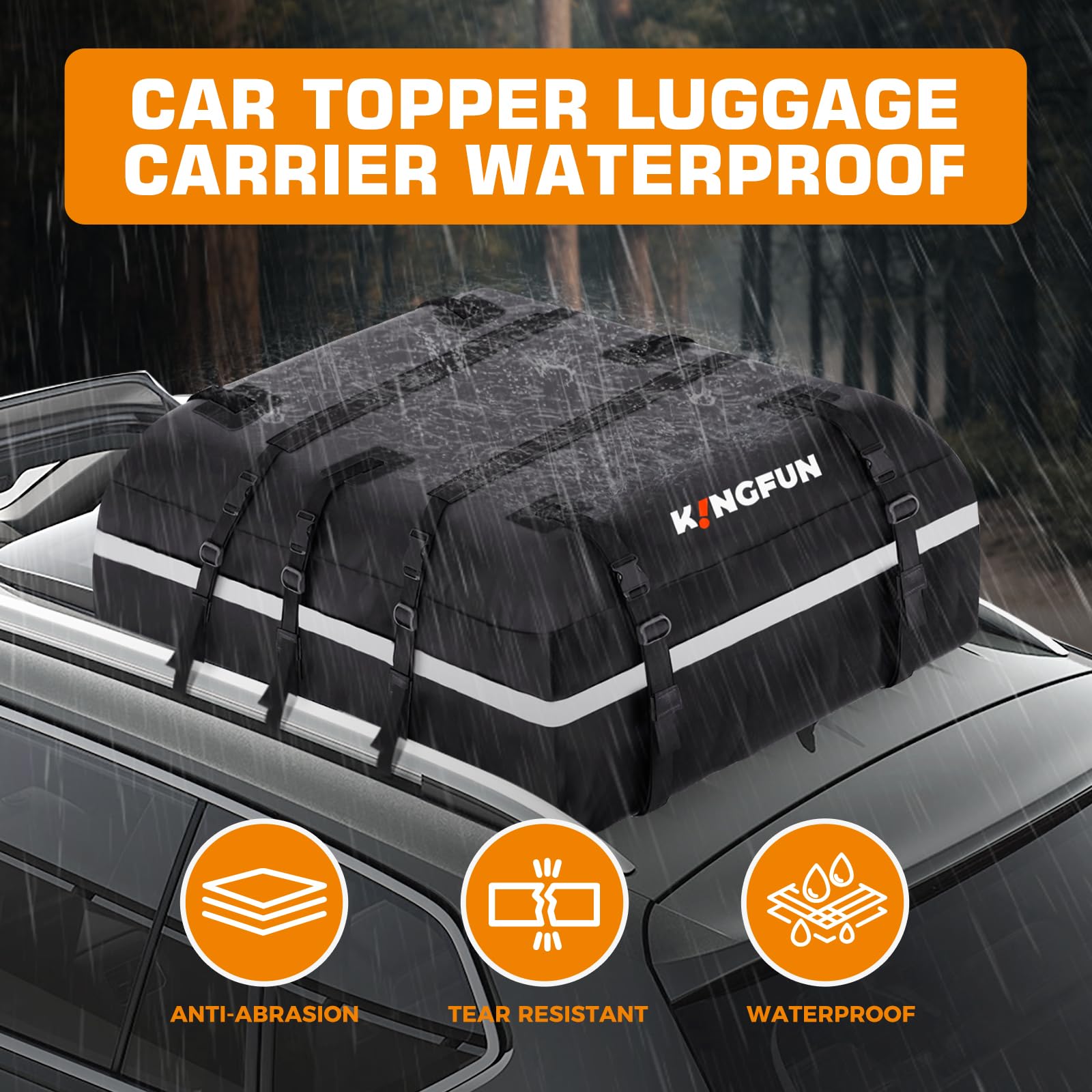Kingfun Rooftop Cargo Carrier - Waterproof 20 Cubic Feet Car Roof Bag for All Vechicles with/Without Racks, Includes Anti-Slip M